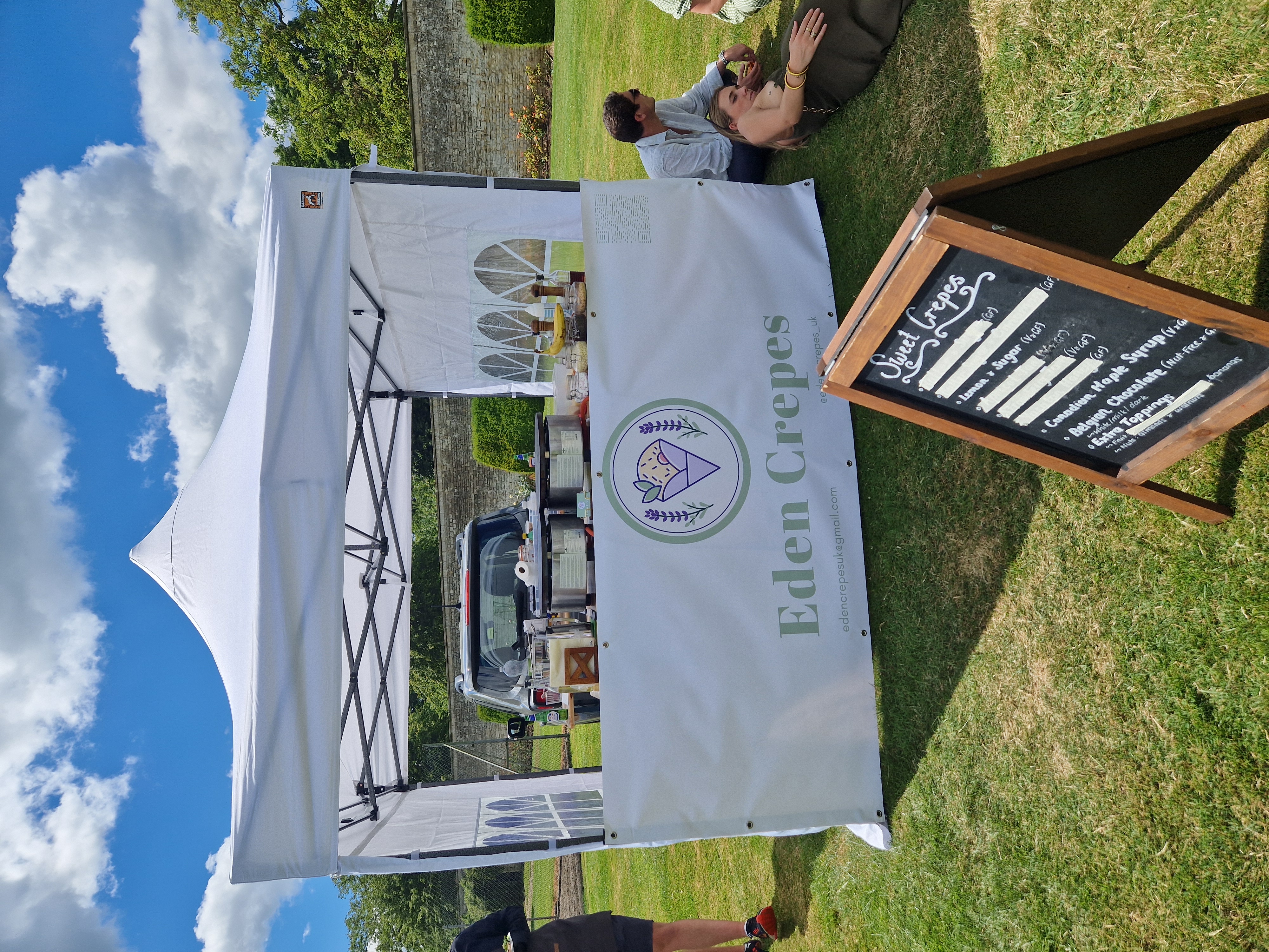 Eden Crepes branded gazebo stall — corporate event catering